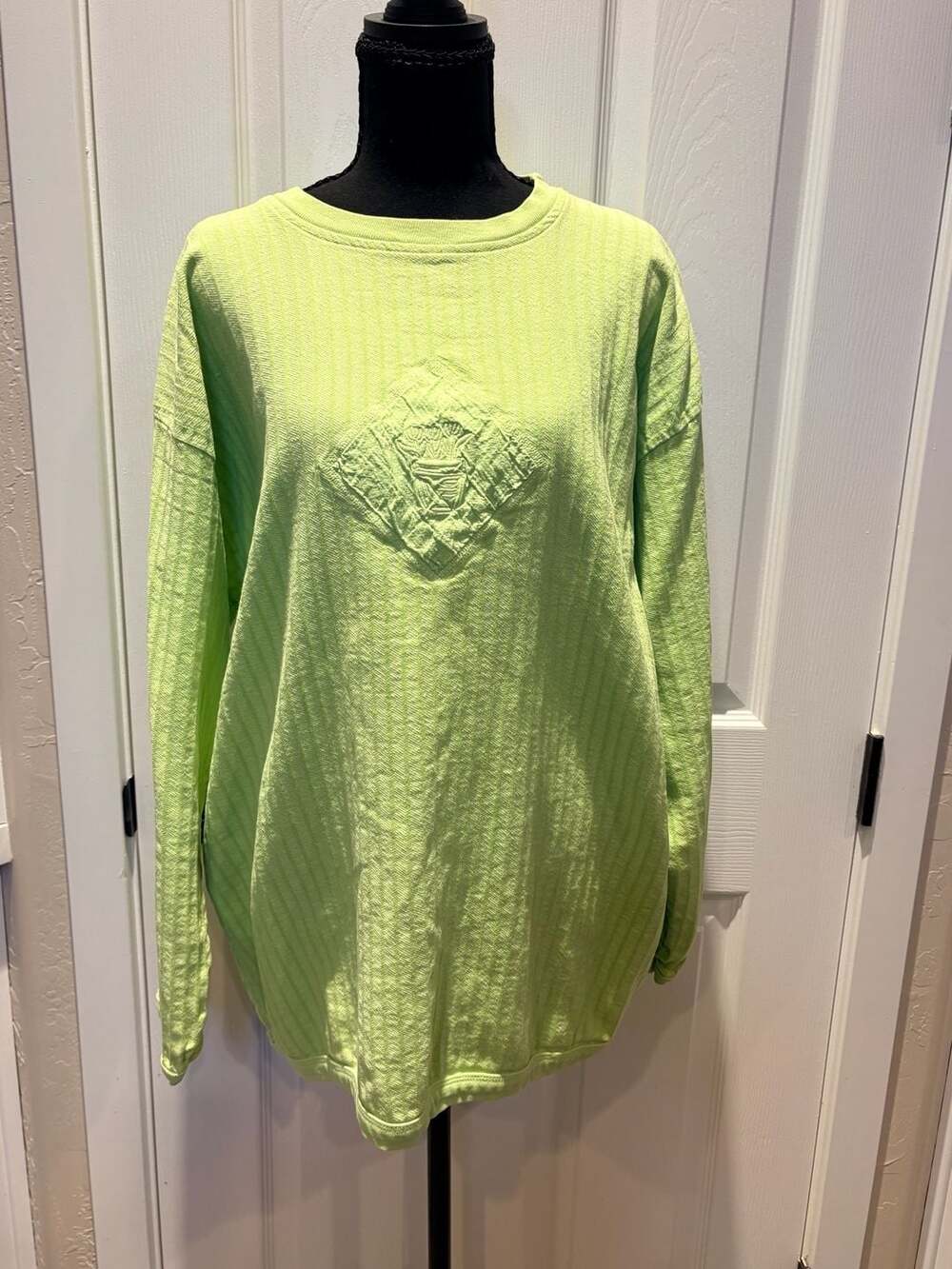Vintage 90s Carolina Clothing Co Lime Green Textured Pullover Made USA L (176)